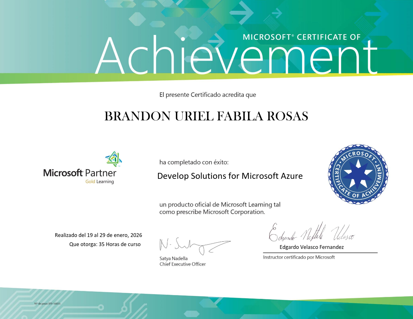 Certificado Develop Solutions for Microsoft Azure
